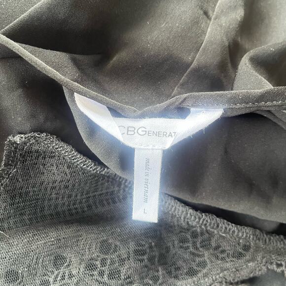 BCBGENERATION Midi Slip Dress Sz Large Lace Insert Black Slits Whimsigoth Adjust - Picture 9 of 14